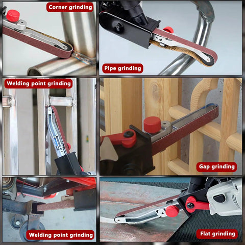 Heavy Duty 6 Speed Variable Speed Belt Sander 10000 RPM Half By Eighteen Inch grinding various surfaces including corners and pipes.