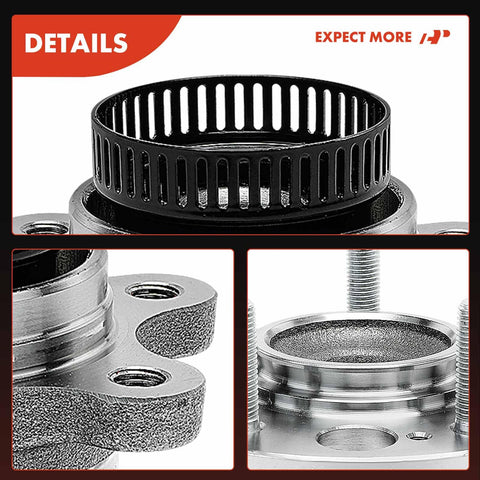 Close-up of rear wheel bearing and hub assembly 5 lug fit Hyundai Elantra 2008-2012 with 4 wheel ABS L4 2.0L engine replacement