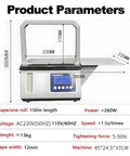 HuanEssentric High Speed Automatic Bundling Machine With Adjustable Tightness and Two Use Modes dimensions and specifications for packaging.