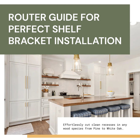 Modern kitchen with Floating Shelf Bracket Router Guide Kit for 1.5 inch floating shelves, showcasing clean, hidden bracket installations.