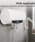Wall Mounted Electric Tank Water Heater Boasts Kickin Hot Water Flow For Quick Showers And Cooking Tasks featuring a digital display and shower head.