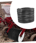 Garden Seeder Roller Replacement For Planters And Ground Spreader Wheel With Rubber Pressure Tire Easy Install Fits Tiller Lawn Spreader And Seeding Equipment Practical Farm Gear Part For Stable Soil Seed Deployment, shown in use and separately.