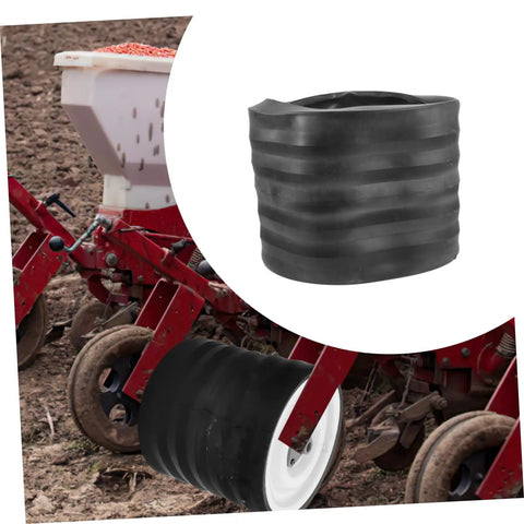 Garden Seeder Roller Replacement For Planters And Ground Spreader Wheel With Rubber Pressure Tire Easy Install Fits Tiller Lawn Spreader And Seeding Equipment Practical Farm Gear Part For Stable Soil Seed Deployment, shown in use and separately.