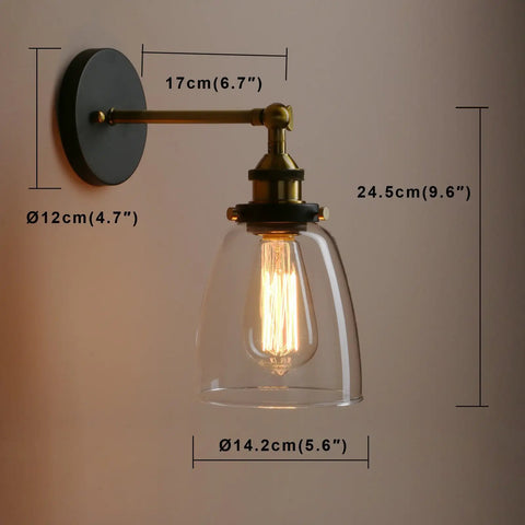 Vintage Style Clear Glass Wall Sconce Hardwired Vanity Light For Bathroom And Bedroom Hallway Cafe Rustic Farmhouse Wall Mounted Lamp For Vanity Mirror Decor with dimensions