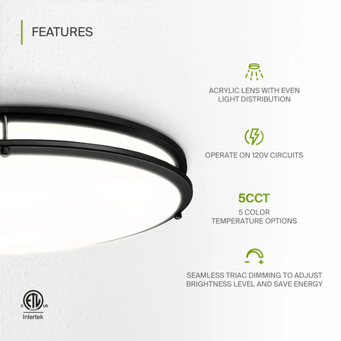 Dope 24 Inch Oval Flush Mount Light With 5CCT Dimmable ETL Listed Low Profile Double Ring Black Fixture side view