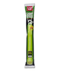 Front view of a green 6-inch safety light stick in clear packaging with hanging hook