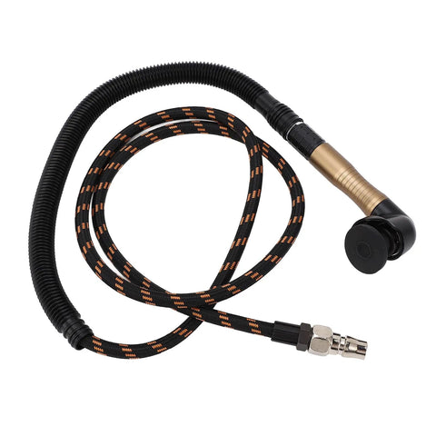 Badass Pneumatic Pencil Die Grinder 23500 RPM Tungsten Alloy Gear Air Tool hose with black and orange braided design.