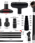 Detailed components of 16 Piece Universal Vacuum Attachments Kit For Shop Vac Accessories With 2.5 Inch To 1.25 Inch And 1.875 Inch To 1 Inch Hose Adapters, 1.25 Inch Vacuum Cleaner Attachments, Household Cleaning Kit.