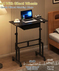 Adjustable Height Sit Stand Desk On Wheels With Drawer, Rolling Computer Desk For Standing Or Sitting, Black Mobile Desk in bedroom