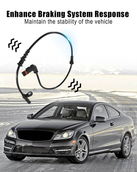 Two black ABS wheel speed sensors with wiring harness for Mercedes-Benz C250/C300/C350 (2012–2015), front left and right