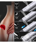 Image showing features of Super Sleek Square Black Smart Toilet Seat Bidet with wash options: hips, female, mobile wash.