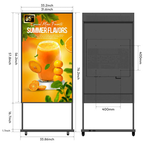 65 Inch Digital Signage Display For Shop Window Featuring 3000 Nits Hella Bright Sunlight Readable Lcd Monitor showcasing summer flavors juice promotion.