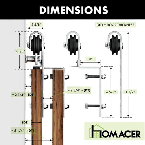 Brushed Nickel Single Track Bypass Sliding Barn Door Hardware Kit for Double Doors, 6Ft Flat Track dimensions diagram
