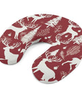 Cozy Christmas Deer Travel Neck Pillow With Memory Foam U Shape Support, featuring festive deer design on red cover