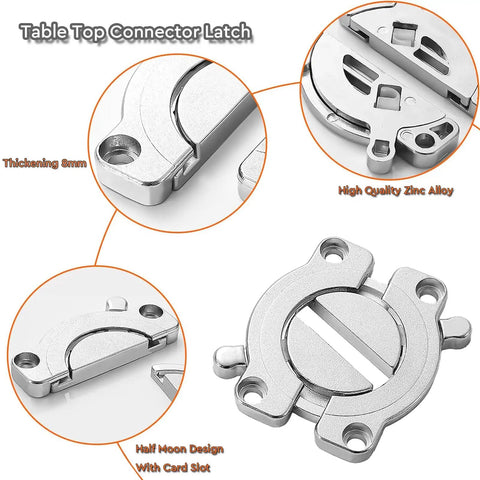 Say Bye To The Wiggle Heavy Duty Zinc Alloy Table Top Connectors With Secure Latch and Rock Solid Board Locking Hardware for Bulletproof DIY Furniture and Sturdy Desk Setup Includes Screws, showing close-up of latch.
