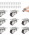 Sweet Ride 8 Pack Mini Caster Wheels Half Inch Self Adhesive Low Profile Ultra Lightweight Smooth Rollers with screws.