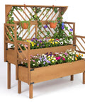 Two Tier Raised Garden Bed With Lattice Trellis For Outdoor Flowers And Veggies, 47.2 Inch Tall Wood Plant Stand With Dual Planting Areas