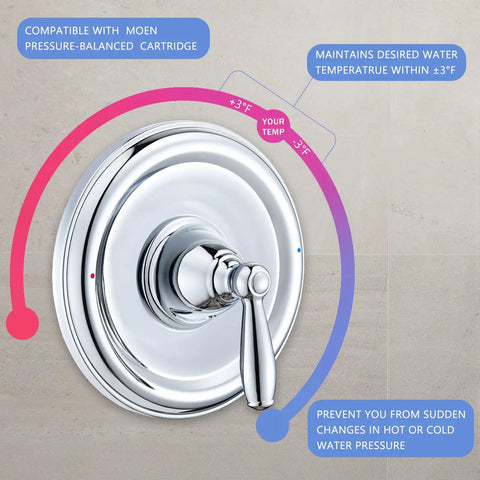 Pressure Balancing Tub And Shower Trim Kit Chrome, Compatible With Posi-Temp Valve, No-Fuss Lever Handle, Temperature Indicator