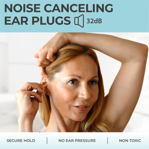 Woman inserting Small Ear Canal Sleep Ear Plugs, 40 Pack Noise Cancelling Ear Plugs, 32 dB Sound Blocking For Snoring