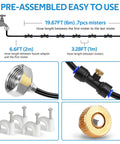 Outdoor Misting System For Patio And Garden, 26Ft tubing, 7 brass nozzles, 3/4 inch adapter, setup diagram and components