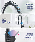 Black Kitchen Faucet With Pull Down Sprayer, High Arc Spring, 304 Stainless Steel, Single Handle, 360° Rotation