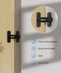 Sliding Barn Door Lock With 90 Degree Flip And 360 Degree Rotation, Privacy Latch installed on wooden door, black metal finish