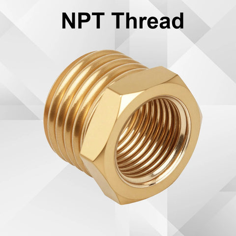 Brass NPT reducer hex bushing, 1/4 NPT male to 1/8 NPT female, pipe fitting adapter