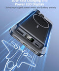 Magnetic Portable Charger 10000mAh Power Bank With 20W Fast Charge And Built In Cable displaying LED power percentage.