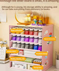 Desktop File Organizer With Drawers 3 Tier Letter Sorter And Craft Bead Container Office Supply Holder For Documents Mail And Stationery In Pink with colorful bead jars and stationery.