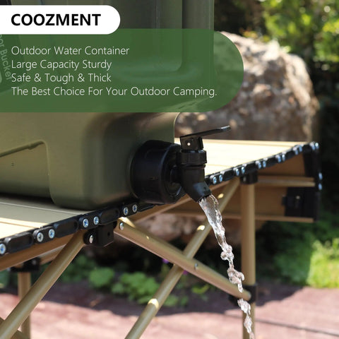 3.2 Gallon Portable Water Jug With Spigot For Camping And Hiking, BPA Free Military Green Water Storage Tank pouring on table