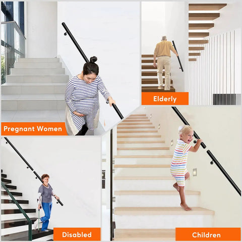 Straight Up Heavy Duty 3 Ft Black Aluminum Stair Handrail With 1.5 Inch Pipe Wall Mounted For Indoor Stairs And Porches 400 Lb Load Capacity Built Like A Tank With Smooth Powder Coat Finish used by different users.