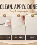 Professional Grade Easy Apply Leather And Vinyl Repair Kit For Fixing Scuffed Couches Furniture And Worn Car Seats With Dead On Color Match And No Sweat Finish clean and apply steps demonstrated on leather surface.