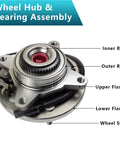 Front Wheel Bearing Hub Assembly Pair 515142 For Ford F-150 Expedition Lincoln Navigator 2011-2014 4WD Front Left And Right Complete Replacement Two Piece Kit showing inner and outer ring, upper and lower flange, and wheel stud in detail.