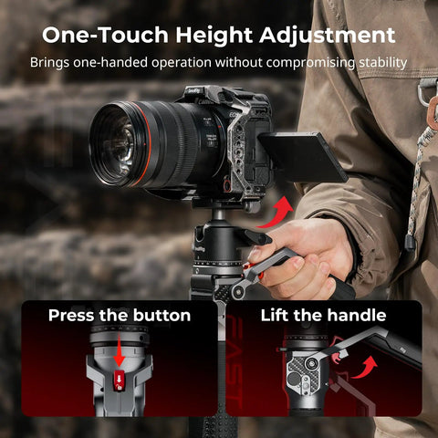 Person adjusting Carbon Fiber Camera Monopod With One Touch Height Adjustment And 5kg Payload Ball Head