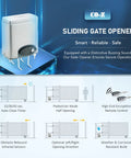 Heavy Duty Sliding Gate Opener System For Driveways Up To 40 Feet 1400 Lb Capacity 280W Motor Alarm Remote Controls Auto Close Presets