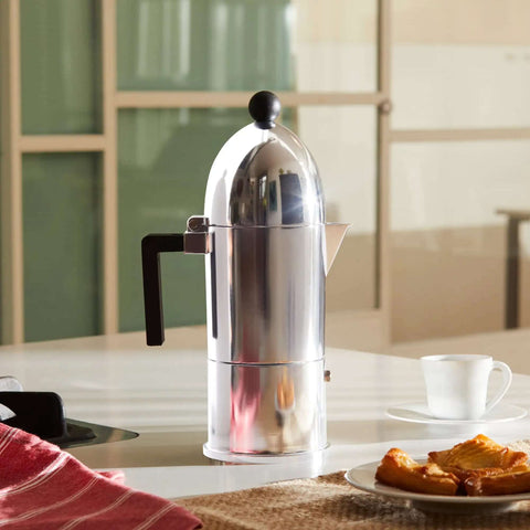 La Cupola Espresso Coffee Maker By Aldo Rossi Aluminum And Thermoplastic Resin 6 Cup Capacity Black Handle Classic Minimalist Design For Home Barista Vibes