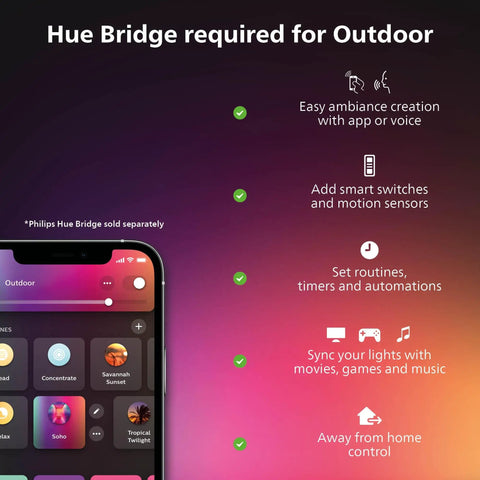Smart Outdoor Pathway Lights 3 Pack White And Color Ambiance LED Walkway Lighting app control features on smartphone display