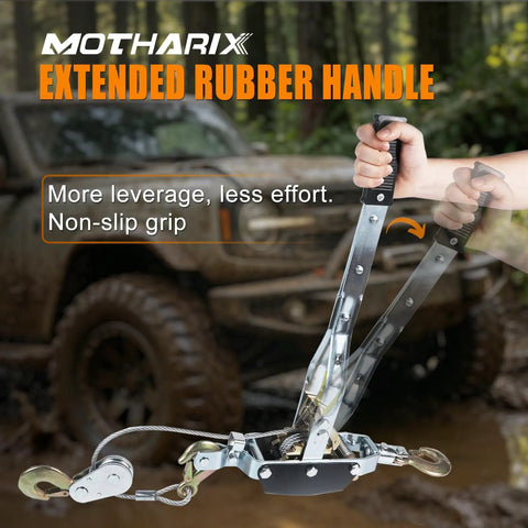 Come Along 5 Ton Heavy Duty Hand Winch With 10 Foot Steel Cable And Dual Ratchet Gears For Off Road Recovery Stuck Vehicle Towing Farm Use Truck And Trailer Recovery And Heavy Lifting extended rubber handle, steel cable, off-road use