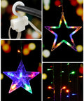 Close-up view of 12 Star Multicolor Curtain Lights With 138 LEDs Eight Point Two Ft Connectable Window String Lights Remote Control Plug In 8 Modes No Fuss Setup Brightness And Timer Perfect Indoor Outdoor Holiday Decor For Christmas Ramadan Bedroom