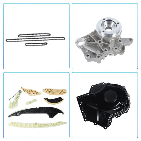 EA888 Engine Timing Chain Kit With Timing Cover Camshaft Bracket For Audi VW 2.0 TSI TFSI 2008-2015 components shown