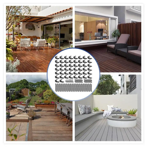 Hidden Deck Starter Clips For Grooved Composite Decking With Fifty Invisible Edge Fasteners For Slick Perimeter Install And Zero Exposed Screw Holes On Your Next Super Tight Deck Build displayed around various deck settings.