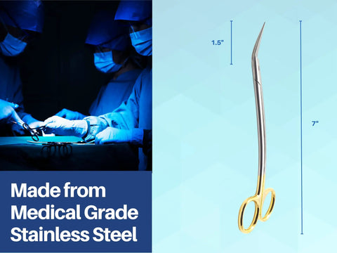 Dean Scissors 7 Inch Double Curved Gold Plated Surgical Dental ENT Pro Grade With Tungsten Carbide Inserts in medical setting
