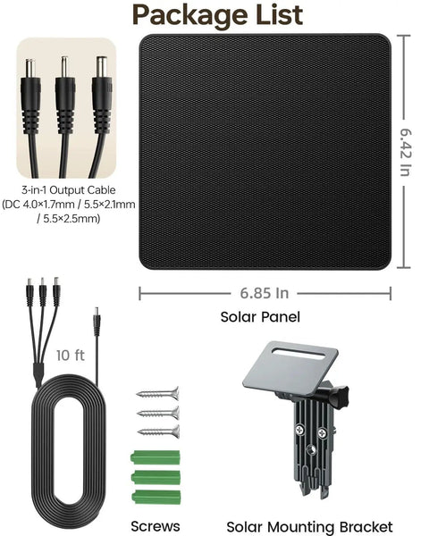 All Weather Trail Camera Solar Panel With Built In 10000mAh Battery 6W Charger Delivers Steady 12V 1.5A Output contents