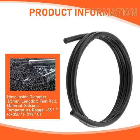 Black High Temp Silicone Vacuum Tubing Hose 5 Foot Roll, 3.5mm Inner Diameter, -65F To 350F Heat Resistant coiled image