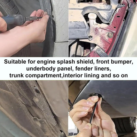 120 Pcs Nylon Cable Tie Buckle Zip Tie Automotive Clips Universal Self Locking Fasteners for Car Fender Engine Cover Mudguard Replacement shown in use on car panels