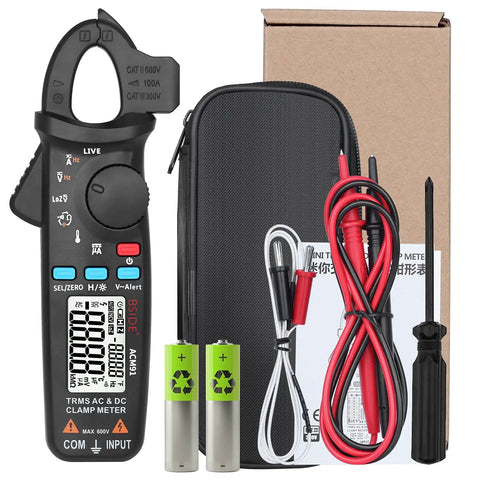 Pro Grade 1mA Resolution DC Clamp Meter True RMS Digital Multimeter with accessories and carrying case