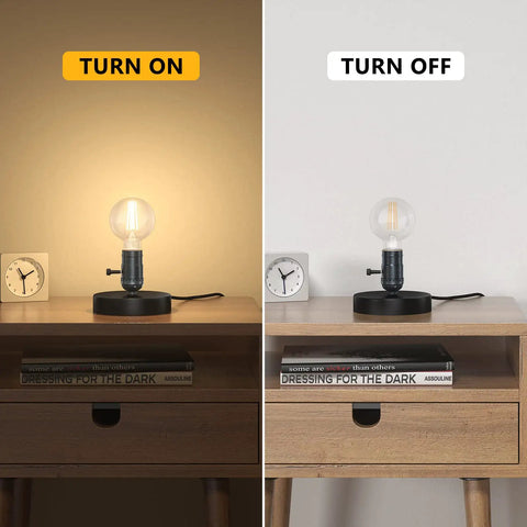 Vintage Industrial Table Lamp Base With Plug In Cord And On Off Switch E26 E27 Desk Light for Home Office Bedroom turned on and off