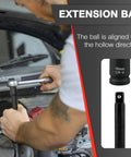 Mechanic using extension bar from 29 Piece 1/2 Inch Drive Deep Impact Socket Set With 3 Inch, 5 Inch And 10 Inch Extensions, SAE And Metric Sockets, Cr-V Steel, Includes 3/8 To 1 Inch And 10mm To 24mm, Heavy Duty Construction For Pros And DIYers on car engine