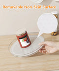 Nine Inch Clear Lazy Susan Set Of Two Round Rotating Turntable Organizers With Non Slip Base for pantry cabinet use.