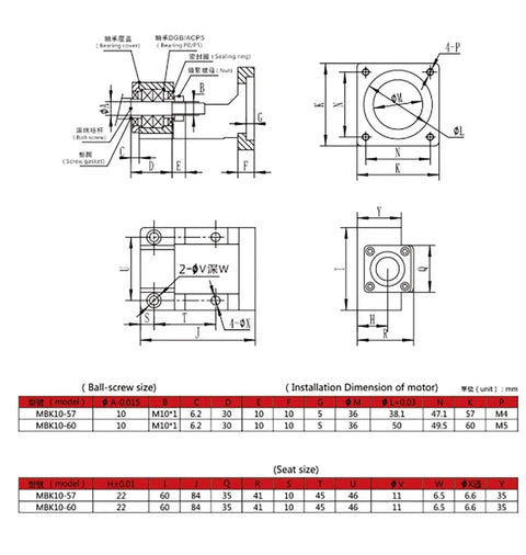 Technical diagram of 12mm Bidirectional Ball Screw CNC Kit SFU1204 200mm Long Beefy Build With 2 Nuts 2 Housings Coupler BK BF10